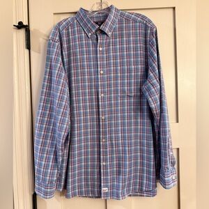 Vineyard Vines Blue and Coral Checkered Men's Shirt